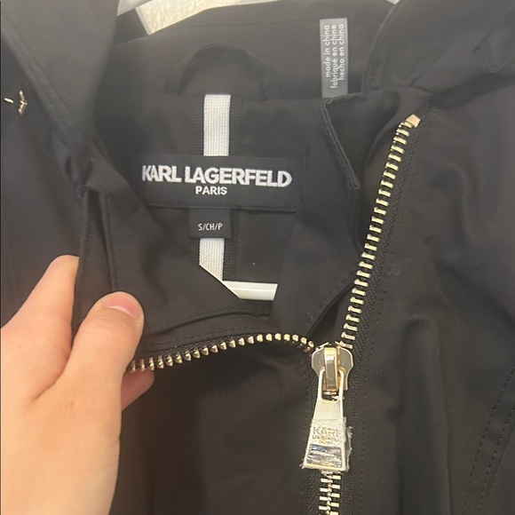 Karl Lagerfeld Black Hooded Rain Coat with Belt - Picture 3 of 4